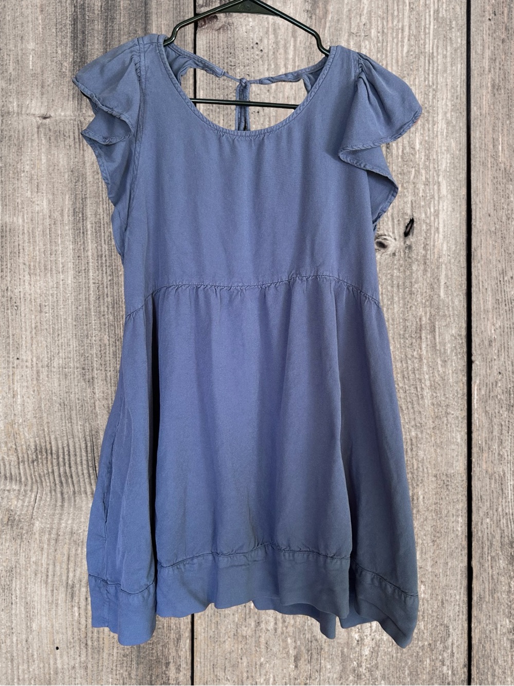 Light Blue Flutter-Sleeve Tunic Top with Tie-Back